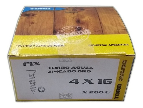 Tornillo Fix 4 X 16 - 24 Cajas X 200u - Dorados - Fdn