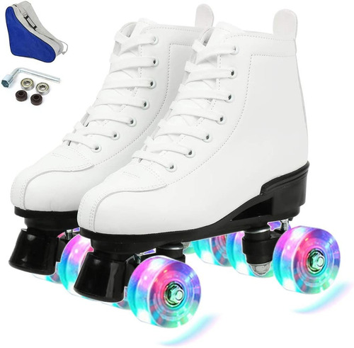 Patines Para Mujer De Cuero Sintético Talla 5.5 Color Blanco