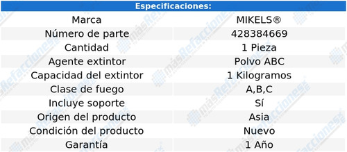 Extintor De Emergencia Automovil 1 Kg Recargable Soporte