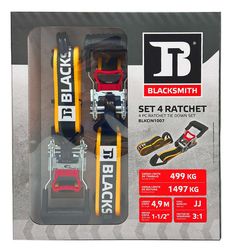 Set 4 Ratchet 1-1/2 Gancho Jj 4.9 Mt 1.497 Kg.