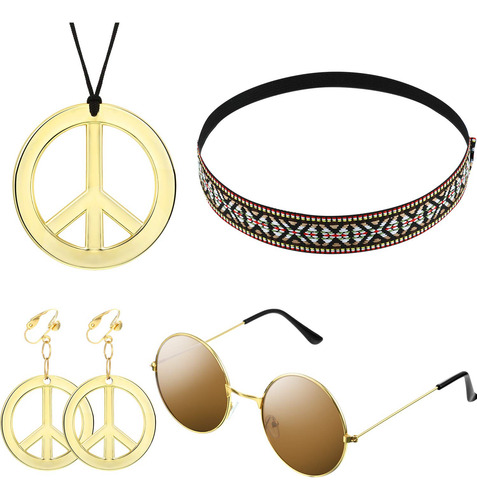 Conjunto De Disfraz De Hippie Para Mujer 70s Con Accesorios