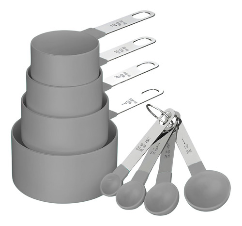 Juegos 8 Cucharas Medidoras Y Tazas Acero Inoxidable Colores Color Gris