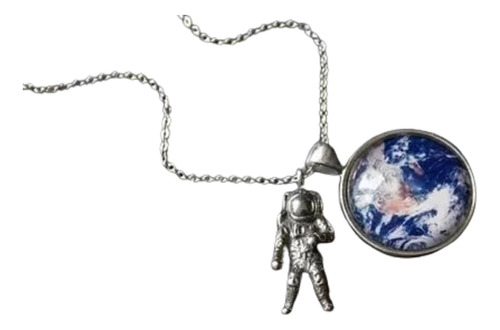 Collar Planeta Tierra Y Astronauta Acero Cristal Astronomia