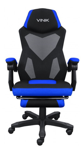 Cadeira Gamer Reclinável Rocket Preta Com Azul Vinik Material do estofamento Tecido