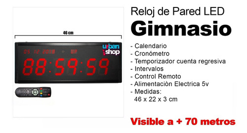Imagen 2 de 8 de Reloj Digital De Pared Led Control Remoto Cronómetro 46 X 22