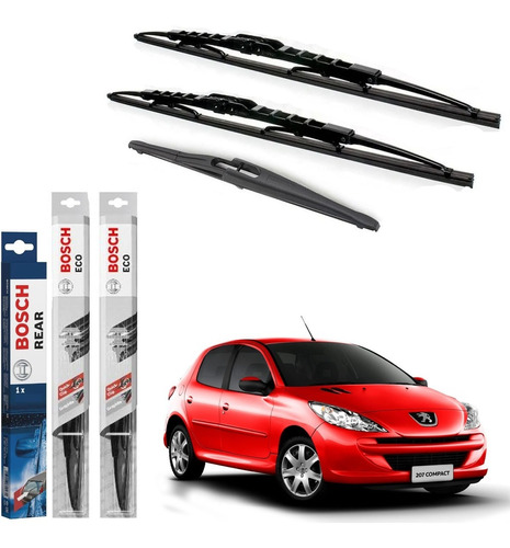 Kit 3 Escobillas Limpiaparabrisas Bosch - Peugeot 206 207