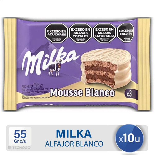 Alfajor Milka Mousse Blanco Triple Dulce Pack X10 Unidades