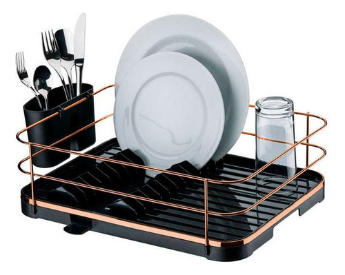 Plato para platos y cubiertos de fácil drenaje | Bandeja de encimera negra y rosa