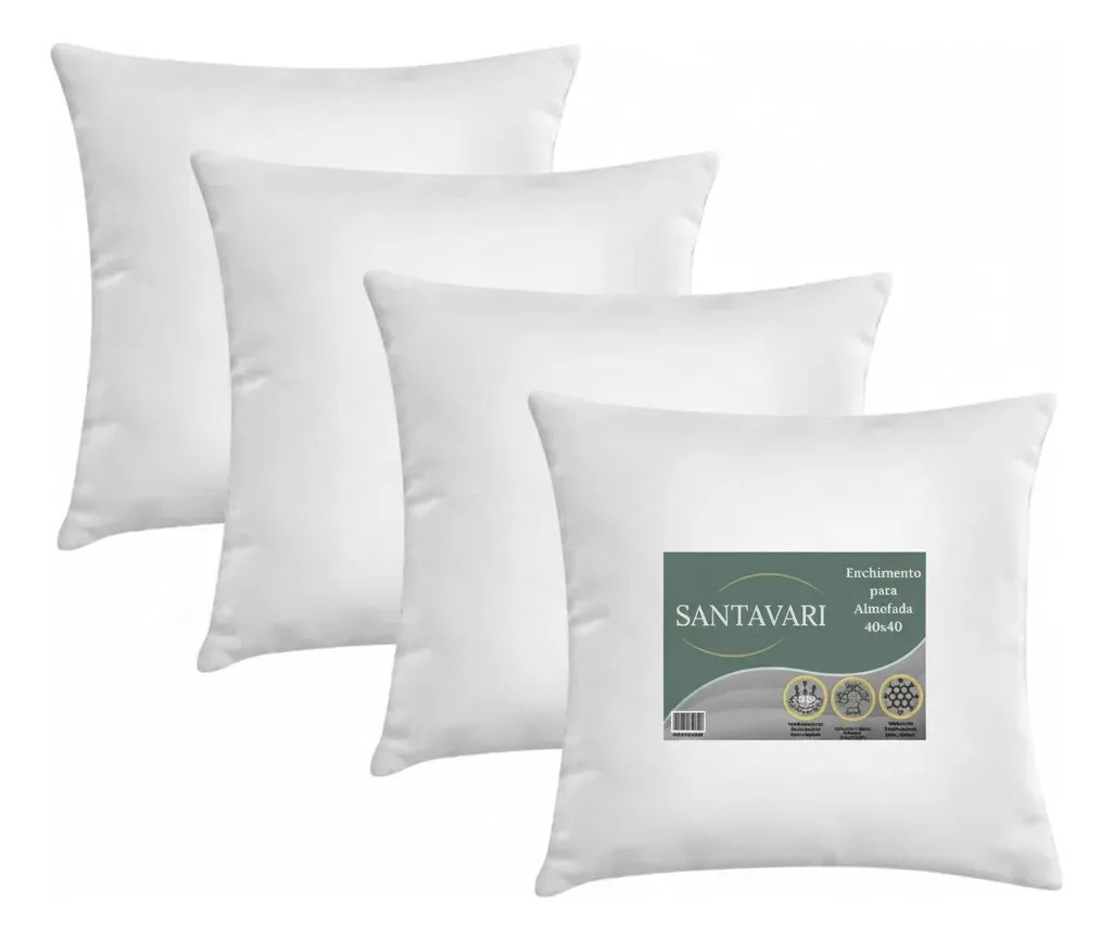 Kit 4 Enchimento Almofada 40x40 Refil 100% Fibra Siliconada Branco Liso