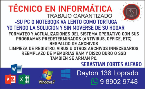 Técnico En Arreglo Y Formateo De Pc Y Notebook