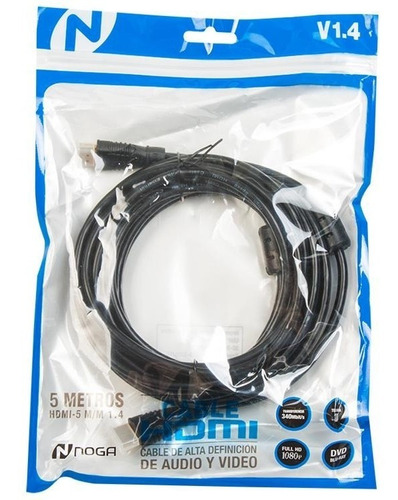 Imagen 2 de 4 de Cable Hdmi 5 Metros 1080p Pc Tv Smart Ps3 Monitor Noga 5m