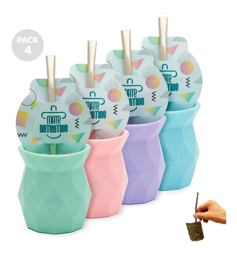 Imagen 4 de 10 de 4 Mate Moderno Facetado Pastel Bombilla Acero Limpia Fácil