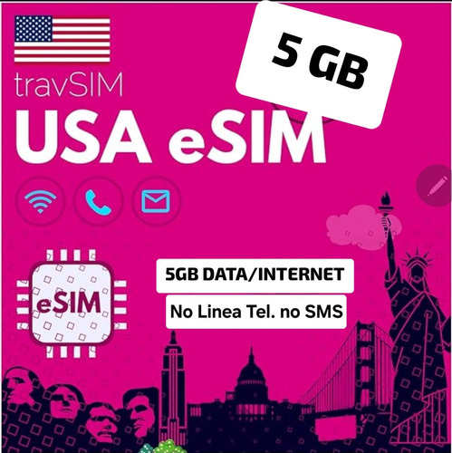 Esim 5gb Sim Viajeros Usa Datos/internet Activa Tu Mismo 5m.