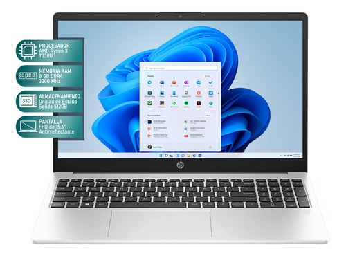 Laptop Hp 255 G10 De 15,6 Amd Ryzen 3, 8gb Ram, 512gb Ssd W Plateado