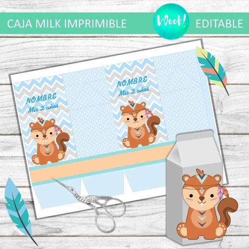 Kit Imprimible X10 Cajas Milk Grandes Animalitos Nórdicos