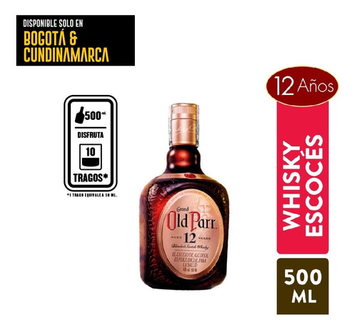 Whisky Old Parr 12 Anos 500 Ml - Unidad a $196
