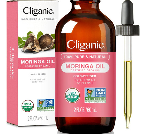 Aceite De Moringa Orgánico Cliganic (2 Oz), 100% Puro - Par