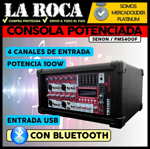 Consola Potenciada 4 Canales 100w Bluetooth Usb Efectos Cuo