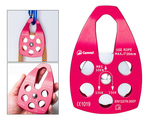 30kn Polea Encaja Para 16mm Cuerda De Escalada Aparejo Rojo