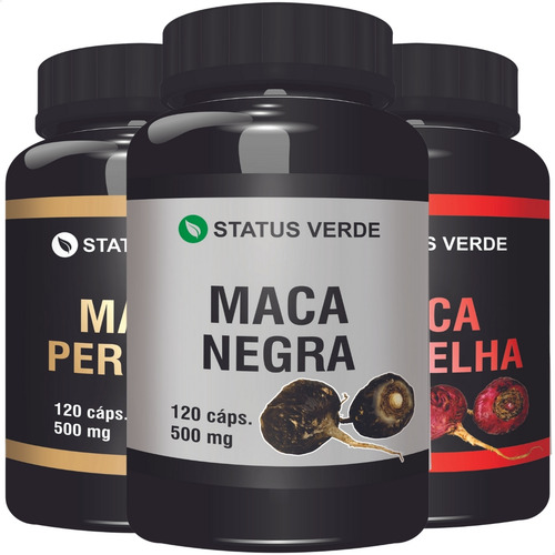 Kit Natural Maca Preta + Vermelha + Amarela 120 Cáps P/ Pote Sabor