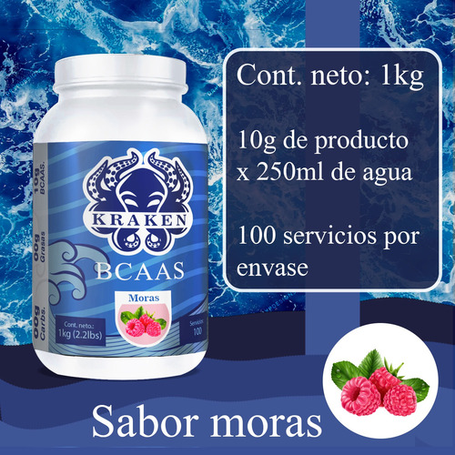 Aminoácidos Bcaas Polvo Kraken 1kg Sabores 100 Servicios Moras