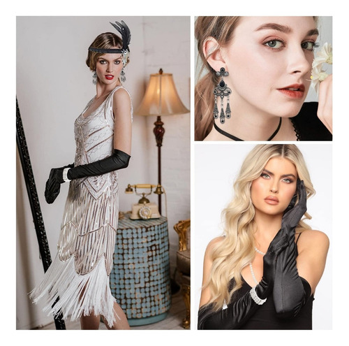 1920s Accesorios Vintage Conjunto Chicago Gatsby-tocado De Plumas