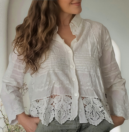 Blusa Tendencia Boho Romantic Color Crudo Suave . Bellisima