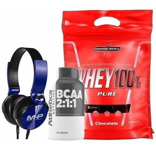 Whey 100% Pure - 907g Chocolate  Bcaa 60 Cápsulas   Fone Mhp