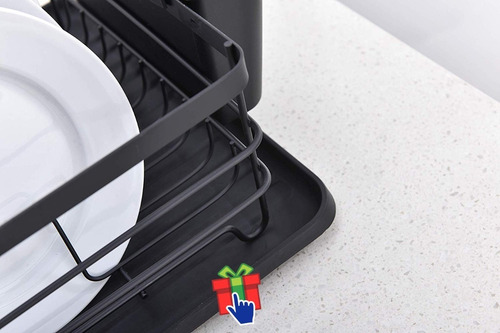 Secaplato Escurridor De Acero Al Carbono Bandeja Plástica Color Negro