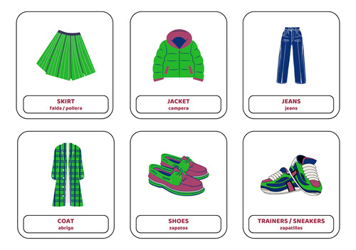 Clothes Vocabulary Flashcards (con Traducción Al Español)