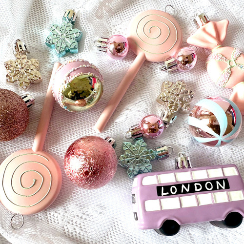 34 Piezas De Adornos Navideños Con Forma De Macarrón Rosa Y