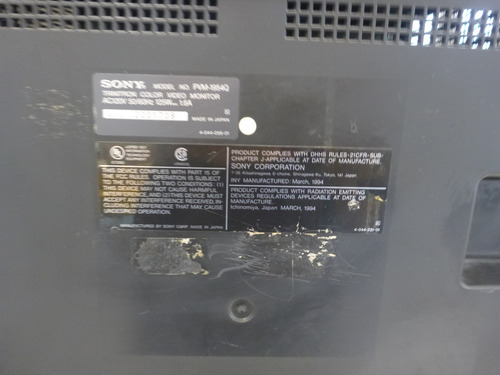 Sony Trinitron Color 19 Monitor De Vídeo Retrô Pvm-1954q (Usado)