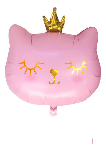 1 Globo Metalizado Cara De Gato Gatito Rosa Con Corona 72 Cm