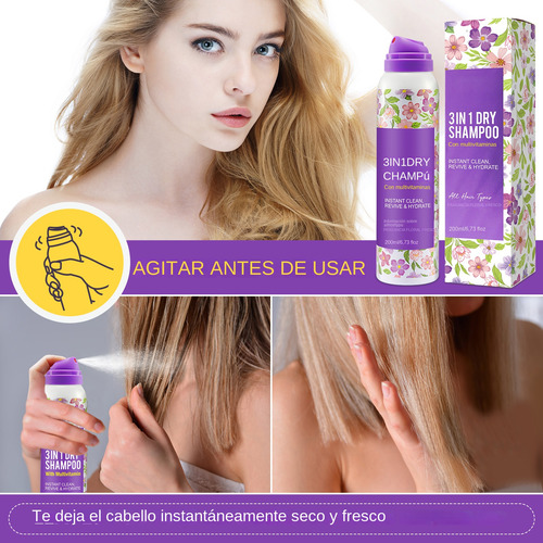 Shampoo En Seco Aerosol Spray Capilar Sin Enjuague 3 En 1