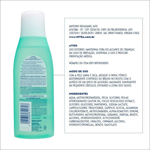 Tônico Adstringente Nivea Controle Do Brilho 200ml