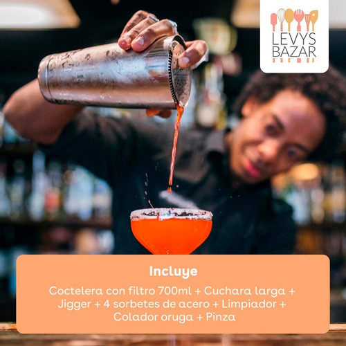 Imagen 4 de 9 de Set Kit Bartender Barman Coctelera Tragos Bebidas Acero Inox