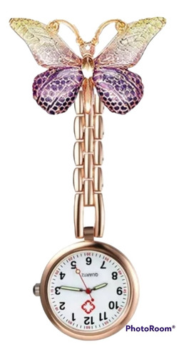 Reloj De Enfermera Mariposa Verde/morado