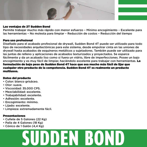 Mastique Sudden Bond Verde Ultra Liviano (paila).