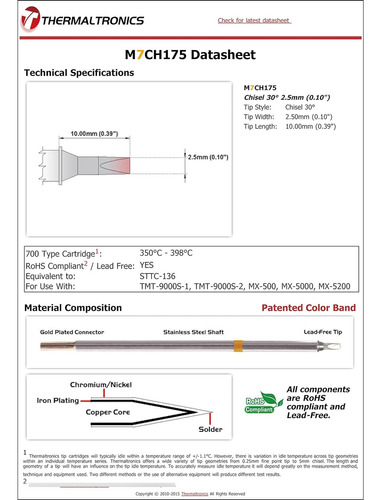M7ch175 Cincel 30deg 2.5mm (0.10in) Intercambiable Para Metc