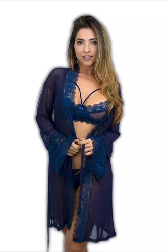 Robe Feminino - Roupão - Hobby Em Tule Com Renda