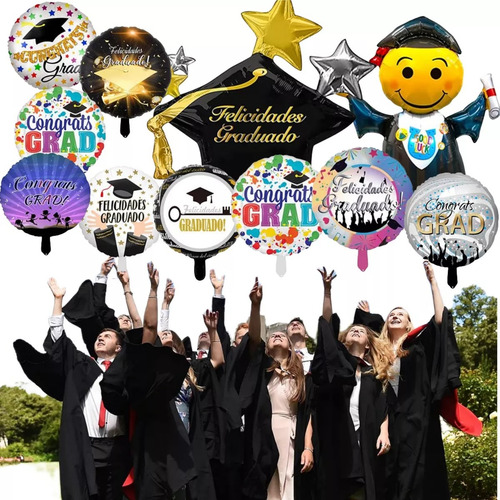 50 Globos Graduacion 18 PuLG. Fiesta Decoracion En Español Color Negro