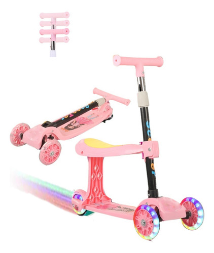 Scooter Infantil Con Led Ruedas Y Taburete,altura Ajustable