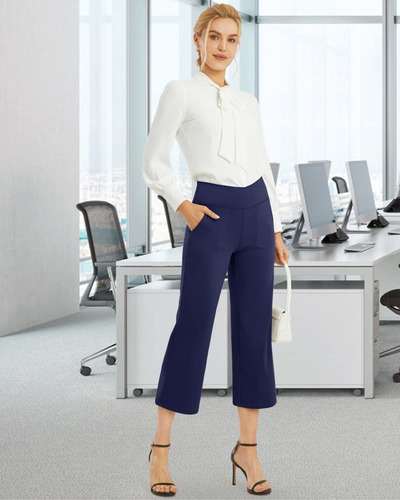 G4free Pantalones Capri De Pierna Ancha Con Bolsillo For