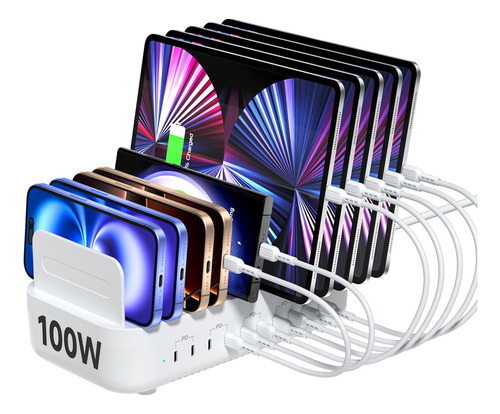 Estación De Carga Múltiple Usb-c 100w Con 10 Puertos