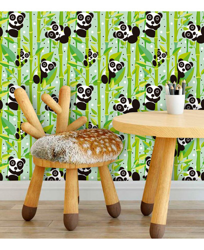 Papel De Parede Infantil Auto Adesivo Lavável Panda Bamboo