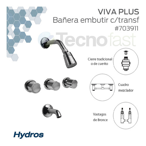 Imagen 2 de 7 de Griferia Ducha Hydros Con Transferencia Baño Viva Plus