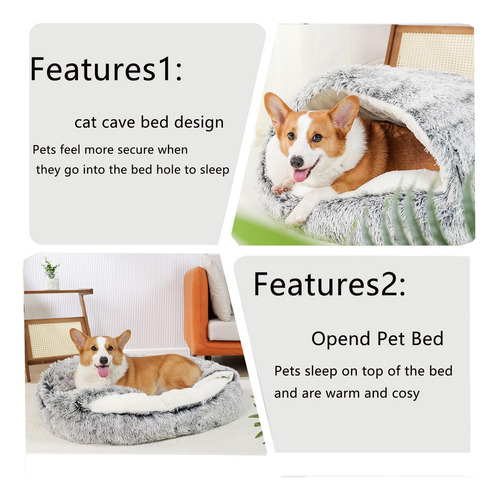 Camas Calmantes Para Perros Y Gatos Con Funda Con Capucha,