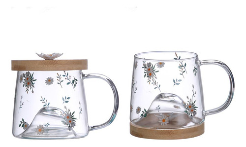 Caneca Lyor Daisy De Vidro Com Pires De Bambu 350ml