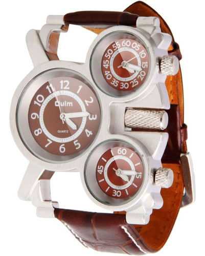 Reloj Oulm 1167 Para Hombre, De Piel, De Cuarzo, Zona Horari