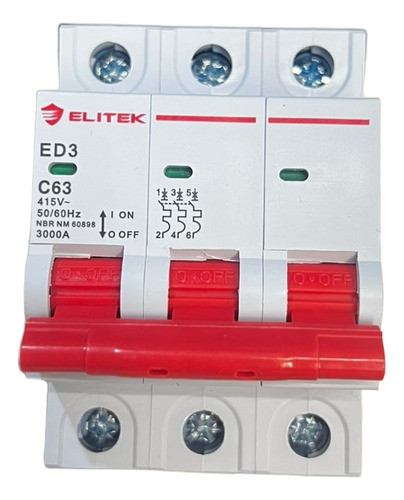 Disjuntor Tripolar 63a Curva C Elitek 50/60hz